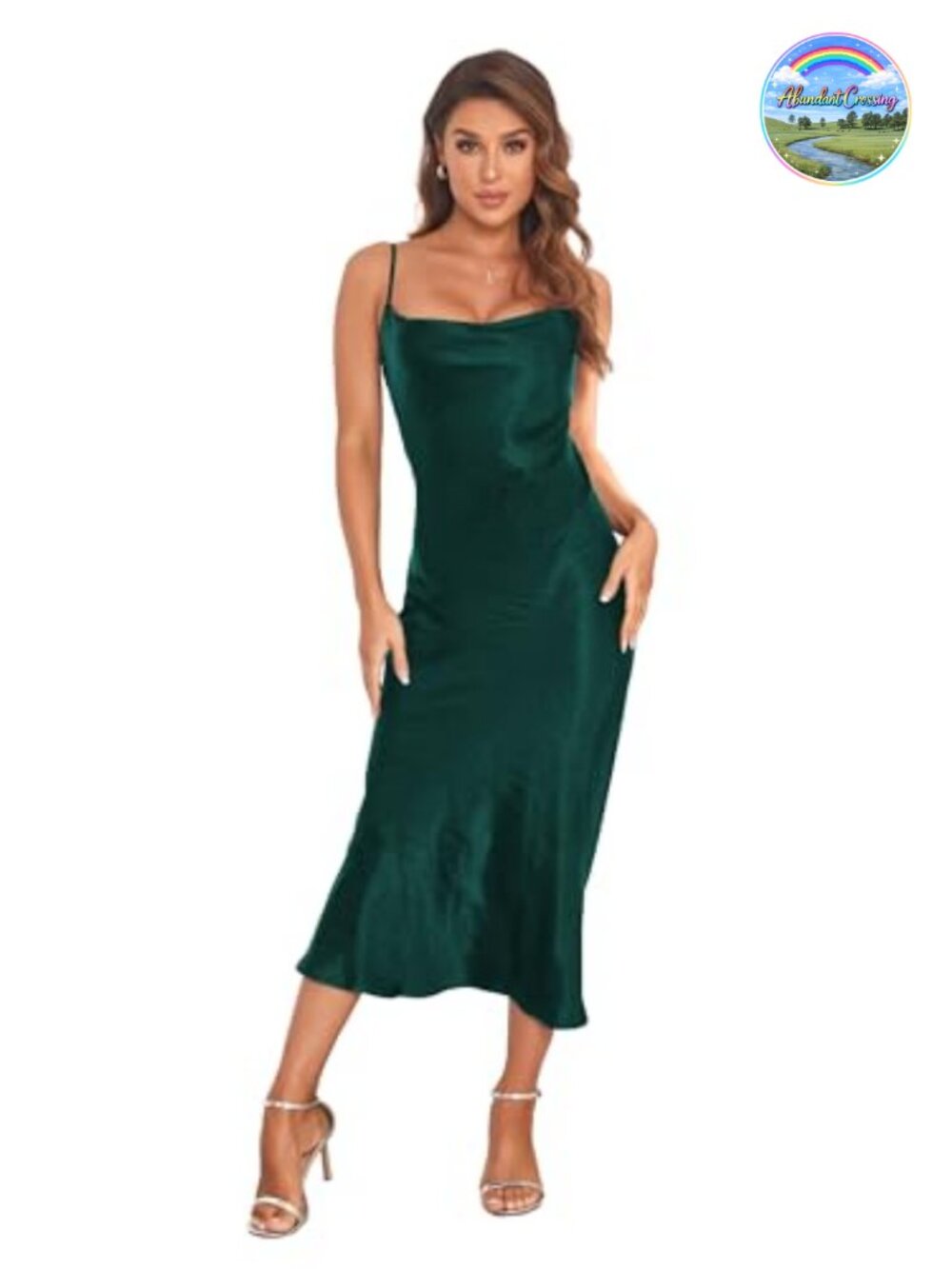 Satin Silk Midi Slip Dress Cowl Neck Spaghetti Strap Backless Party Cocktail